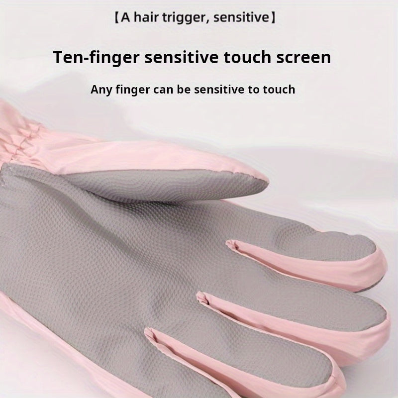 1 Pair Women'S Winter Ski Gloves, Cute Panda Design, Touchscreen Compatible, Polyester Thermal Lining, Velvet Palm, Magic Tape Closure, Hand Washable, Weather-Resistant
